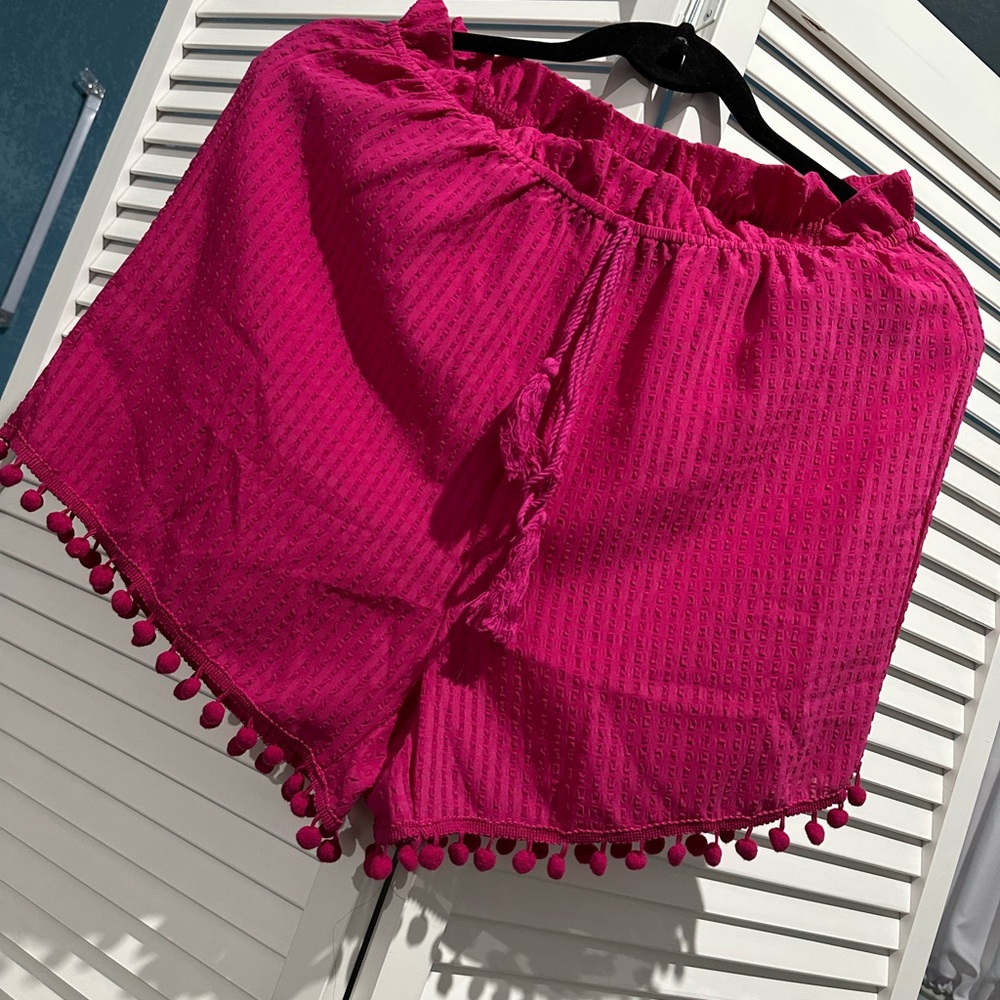 Women's Pink Pom-Pom Trim Shorts